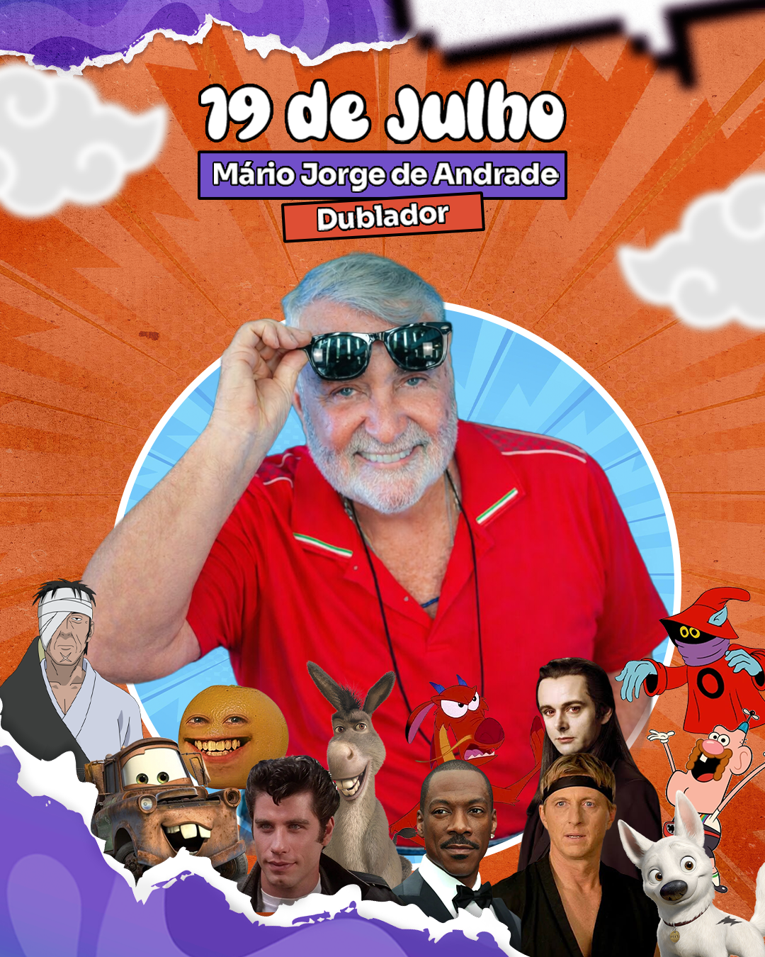 Mario Jorge de Andrade, dublador convidado em 19 de Julho